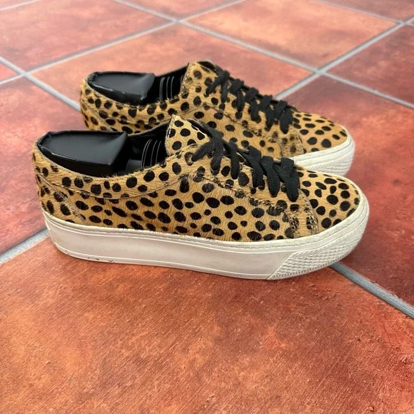 Loeffler Randall Calf Hair Cheetah Print Platform Sneakers Size 7.5 - Picture 4 of 12